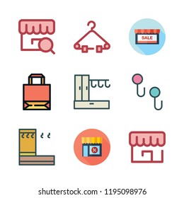 boutique icon set. vector set about hanger, store, stores and shopping store icons set.