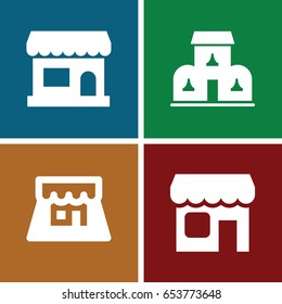 Boutique icons set. set of 4 boutique filled icons such as shop, building