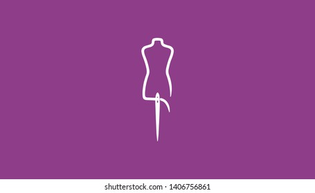 Boutique logo with combination of needle and tread in creative minimalist style. Vector illustration for Boutique logo.