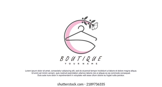 Boutique logo with flower line art illustration premium vector