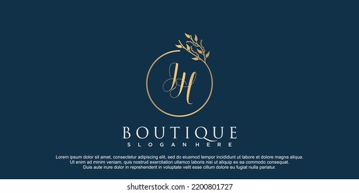 Boutique logo with letter j h and leaf concept premium vector