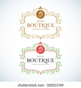 Boutique Luxury Vintage, Crests logo. Business sign, identity for Restaurant, Royalty, Boutique, Hotel, Heraldic, Jewelery, Fashion ,Real estate,Resort. Vector illustration.