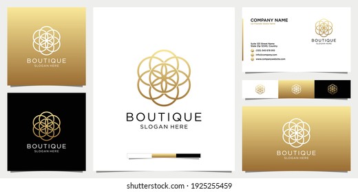 Boutique minimalistisches, einfaches und elegantes florales Logo-Design mit Visitenkartenvorlage