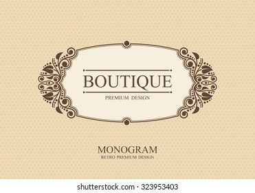 Boutique Monogram logo template with flourishes calligraphic elegant ornament elements, Elegant line art logo, Business sign for Royalty, Cafe, Hotel, Brandname, Heraldic, Jewelry, Wine