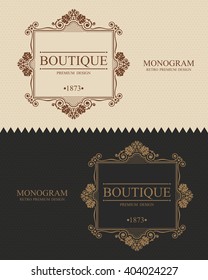 Boutique Monogram logo template with flourishes calligraphic elegant ornament elements, Elegant line art logo, Business sign for Royalty, Cafe, Hotel, Brandname, Heraldic, Jewelry, Wine