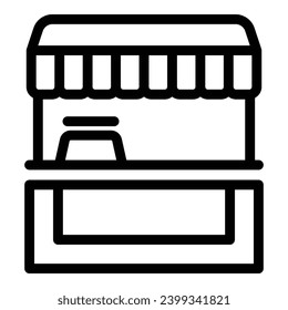 Boutique Stand Symbol Umriss Vektorgrafik. Einkaufswagen. Straßenmarkt