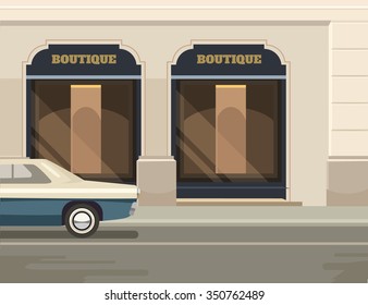 Calle boutique. Ilustración plana de Vector