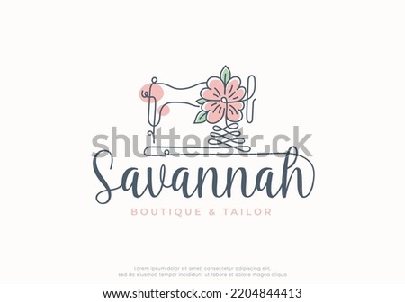 boutique tailor sewing linear floral logo design