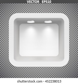 Boutique in the top wall with light sources. Illustration isolated. Graphic concept for your design