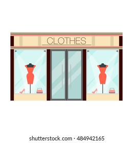 Boutique. Women's clothing shop. Flat design vector illustration of small business concept. clothing store