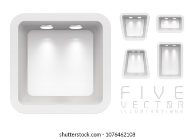 Boutiques in the top wall with light sources. Illustrations isolated. Graphic concept for your design