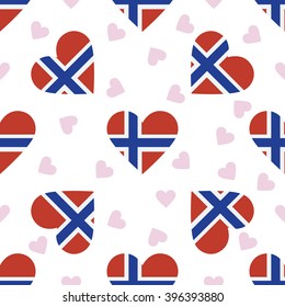 Bouvet Island flag independence day seamless pattern. Patriotic country flag background. Bouvet Island flag in the shape of heart. Vector seamless pattern.