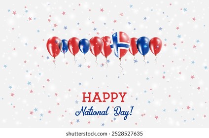 Bouvet Island Independence Day Sparkling Patriotic Poster. Row of Balloons in Colors of the Bouvet Island Flag. Greeting Card with National Flags, Confetti and Stars.