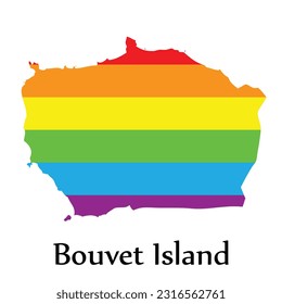 Bouvet Island map shape fill rainbow color isolated on white background. Design concept country accept pride LGBT.