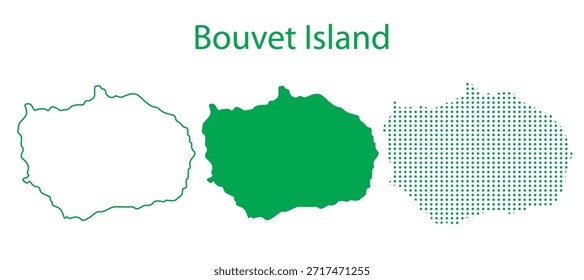 Conjunto de Vectores de mapa de la isla Bouvet, territorio noruego subantártico Silueta de contorno Formas verdes punteadas, Plantilla de infografía de Country de la isla Bouvet, EPS editable Geografía de la isla Bouvet