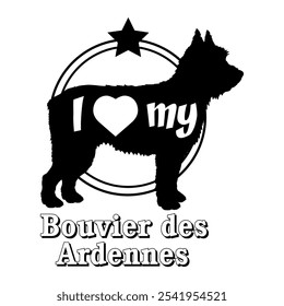 Bouvier des Ardennes Hund Silhouette, ich liebe meinen Hund, Hund, Hunderassen, Logo, Vektor, Silhouette, Tier, Illustration, Symbol, Zeichen, schwarz, Haustier,