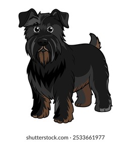 Bouvier des Flandres Hunderasse, Vektorgrafik einzeln auf weißem Hintergrund im Cartoon-Stil.