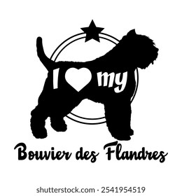 Bouvier des Flandres. Hund Silhouette, ich liebe meinen Hund, Hund, Hunderassen, Logo, Vektor, Silhouette, Tier, Illustration, Symbol, Zeichen, schwarz, Haustier,