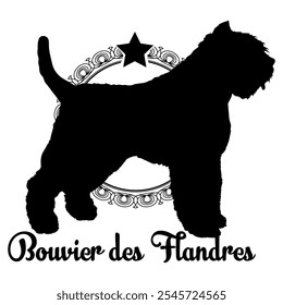 Bouvier des Flandres Hund Silhouette, Hund, Hunderassen, Vektor, Silhouette, Logo-Design, Tier, Illustration, Symbol, Zeichen, schwarz, Haustier