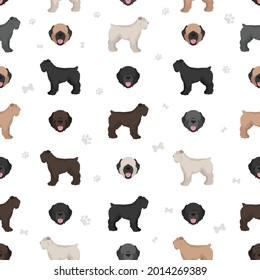 Bouvier des Flandres es un patrón sin fisuras. Colores y poses diferentes.  Ilustración del vector