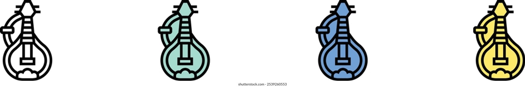 bouzouki icon. Outline, Green, Blue and Yellow Style Design Isolated On White Background