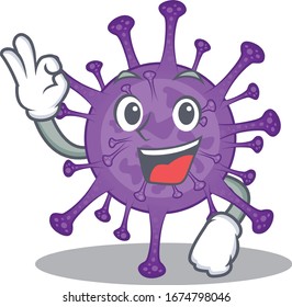 Bovine coronavirus cartoon character design style making an Okay gesture