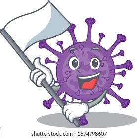 Bovine coronavirus cartoon character design holding standing flag