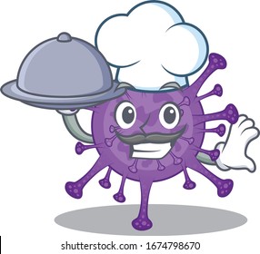 Bovine coronavirus as a chef cartoon character with food on tray