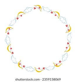 bow, arrow and angel wings round frame