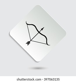 Bow and Arrow - black vector icon  on a paper button