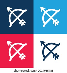 Bow Y Arrow azul y rojo cuatro colores mínimo conjunto de iconos