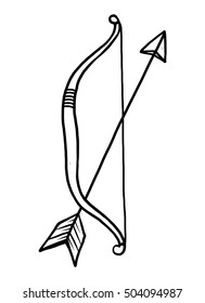 bow and arrow / cartoon vector and illustration, black and white, hand drawn, sketch style, isolated on white background.