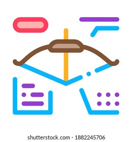 Bow And Arrow Characteristic Icon Thin Line Vector. Athlete Archery Equipment Characteristic Card Scheme Color Symbol Illustration