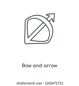 Bow and arrow concept line icon. Linear Bow and arrow concept outline symbol design. This simple element illustration can be used for web and mobile UI/UX.
