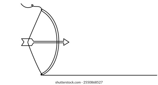 Bogen und Pfeil, durchgehende Linienzeichnung, einzelne Vektorgrafik, Tattoo, Druck- und Logo-Design, schöne Schwanenvogel-Silhouette, einzelne Linie auf weißem Hintergrund, durchgehende Linienzeichnung