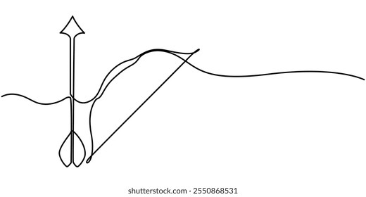 Bow and arrow, continuous line drawing, isolated vector illustration, tattoo, print and logo design, beautiful swan bird silhouette single line on a white background, Continuous line drawing