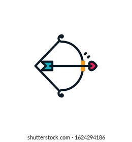 Bow and arrow, cupid filled outline icons. Vector illustration. Editable stroke. Isolated icon suitable for web, infographics, interface and apps.