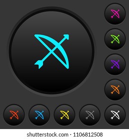 Bow with arrow dark push buttons with vivid color icons on dark grey background