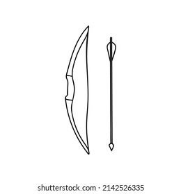 Bow mit Pfeil-Doodle-Illustration in Vektorgrafik. Handgezeichnete Schleife mit Pfeilgrafik in Vektorgrafik.