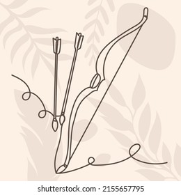 bow and arrow drawing in one continuous line, on an abstract background, vector