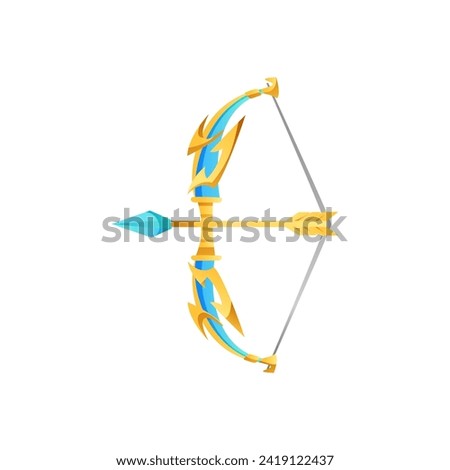 Bow and arrow, element for game design, vector illustration isolated on white background. Bright and colorful magic ancient weapon. Cartoon style object for app, ui and game interface