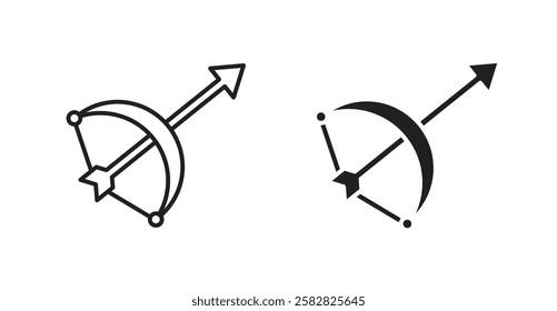 Bow arrow filled and outlined icons vectors on white background