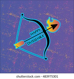Bow and arrow in flames. Postcard for holiday in India. Happy Dussehra.