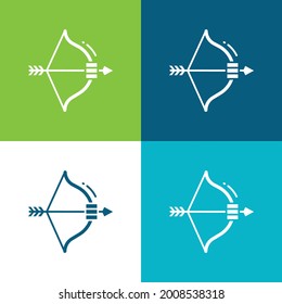 Bow And Arrow Flat four color minimal icon set
