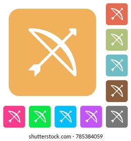 Bow with arrow flat icons on rounded square vivid color backgrounds.