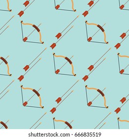Bow and arrow footprints background hunting weapons seamless pattern design hunter forest wild vector illustration
