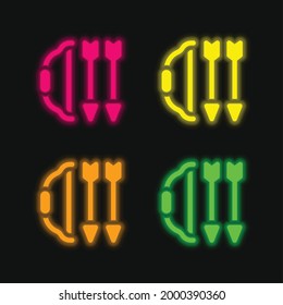 Bow And Arrow four color glowing neon vector icon