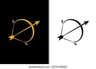 Bow and Arrow gold logo design icon template element vector