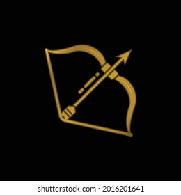Bow And Arrow gold plated metalic icon or logo vector