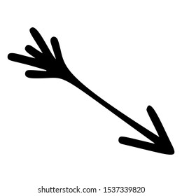 Bow arrow hand drawn illustration. Archery symbol, arrowhead isolated on white background